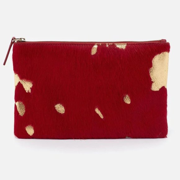 NWT New Hobo Take Large Travel Pouch Clutch Gold Leaf Cow Hide Retired Rare